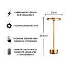 Luminária de Mesa LED Sem Fio Metal Recarregável